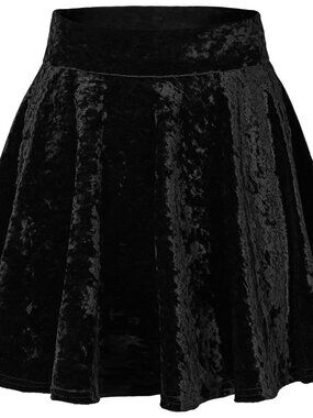 Women's Crushed Velvet Mini Skater Skirt Pleated Stretchy A-Line